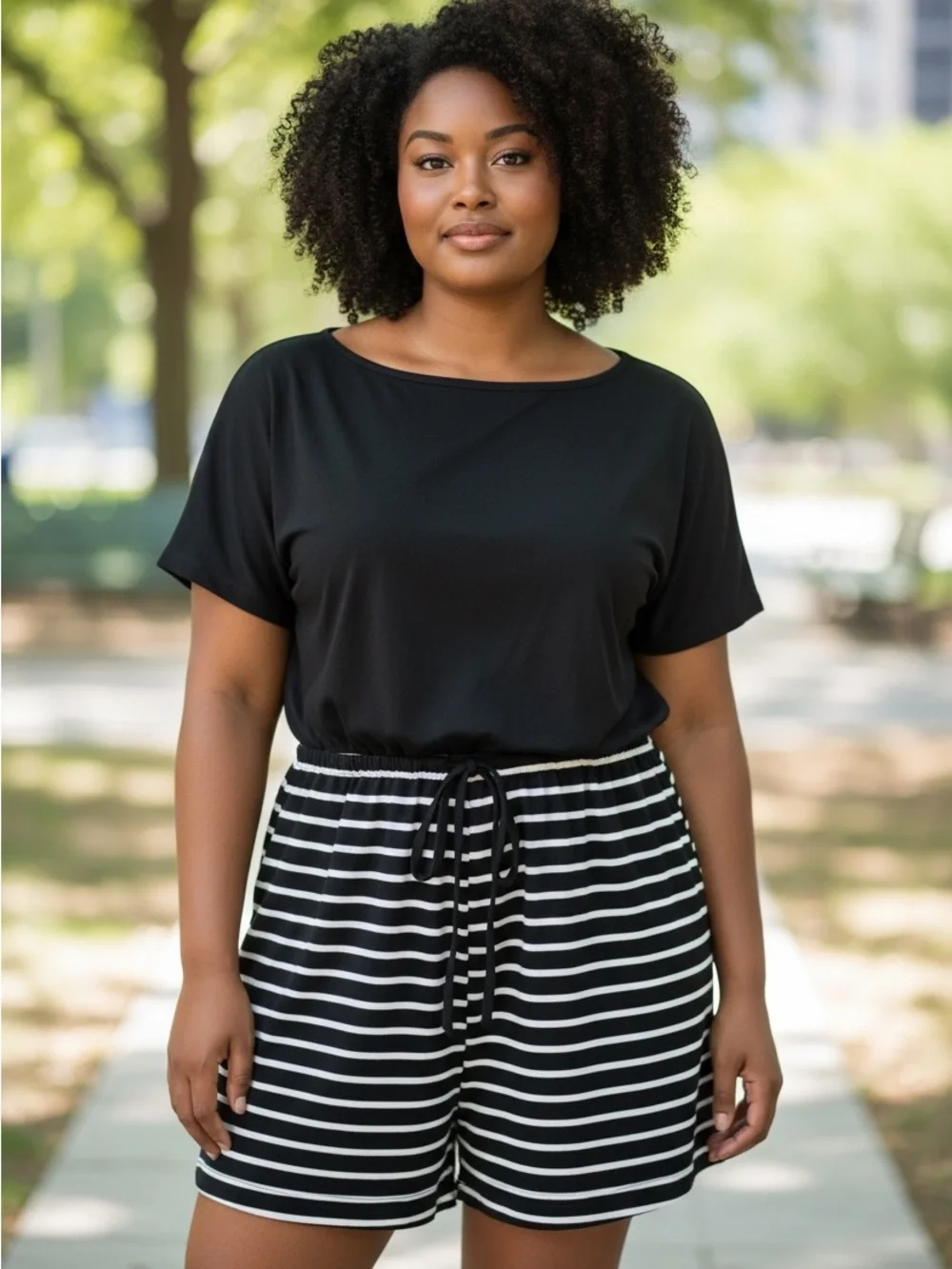 Women's Black Boatneck Short Sleeve romper - Classic Casual NWOT